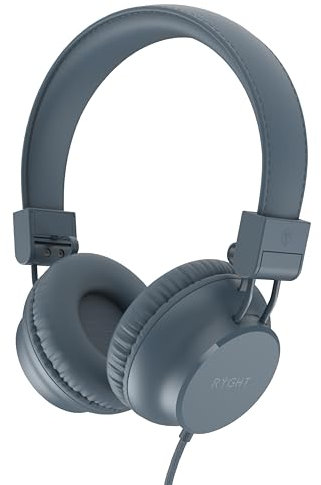 RYGHT – R484314 – NIMA – Casque filaire – Son stéréo clair et profond – Pliable et léger, microphone intégré, oreillettes rembourrés – Câble de 1,2 mètres – Gris Bleu