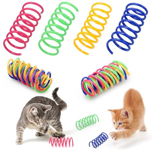 Kigniote 40 Stück Katzenspielzeug Spirale Bunte Spirale Spielzeug Katze,Katzenspielzeug Plastik Spiralen Katzenspielzeug Spirale Set Neuheit Haustiere Spielzeug für Katze Kätzchen