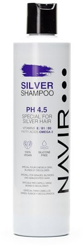 NAVIR Professional | Silbershampoo 300 ml – Anti-Gelbstich für blondiertes, graues oder weißes Haar – pH 4,5 – Vegan, ohne Silikone – Mit Vitamin B1, B5, E und Omega 3 – Blaushampoo für kühle Töne