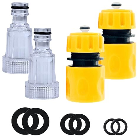 3/4 High Pressure Washer Filter with 2pcs Quick Connectors - Garden Hose Inlet Gun Adapter - Plastic Water Filter for Home & Garden Use