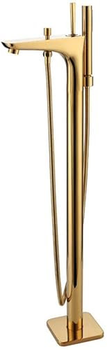 ASerZenith Bathtub Faucet Free Standing, Waterfall Bathtub Floor Standing Faucet Tap Solid Brass Bathroom Bathtub Mixer Faucet with Hand Shower and Shower Hose,Gold