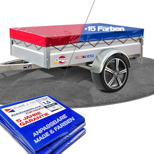 Hochwertige Stema 160 x 114 x 6 cm Anhängerplane - Anhänger Plane nach Maß - Anthrazit Hochglanz - Flachplane PKW-Anhänger - Wasserdicht Abdeckung aus PVC Gewebeplane mit Anhänger Zubehör