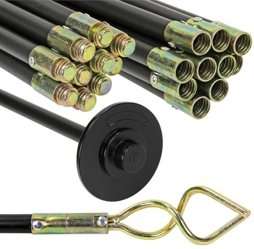 Taylor & Brown Drain Rods Set, Drainage Rods for Outside Drain Flexible, 12 Pcs / 9.2M Drain Unblocker with Heavy Duty Rubber Plunger & Double Worm Screw, Drainage Rods for Drain Cleaning