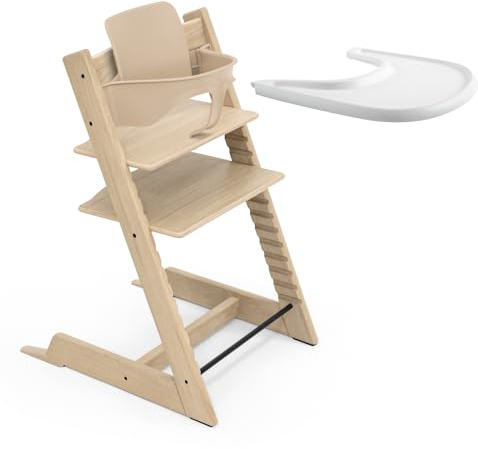 Trona de Roble Tripp Trapp de Stokke (Natural) con Bandeja Stokke (Blanco)
