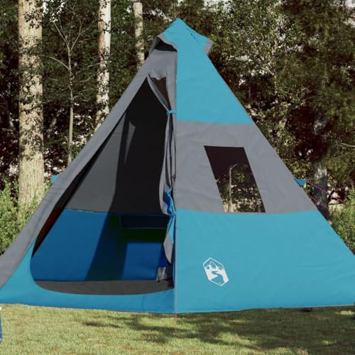 Tino Tech Tipi-Campingzelt 7 Personen Outdoor Tent 350x350x280 cm Gruppenzelt Familienzelt Große Wurfzelt Festivalzelt Wurfzelte für Familie Trekkingzelt Polyester&PE Blau