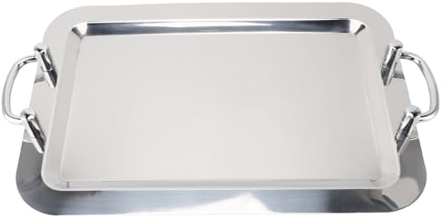 Serveringsbricka i Rostfritt Stål, Stor Serveringsfat Silver Serveringsbricka, Fräsande Tallrik Serveringsbricka Fisktallrik, små Metallbrickor med Handtag (Rektangelform med