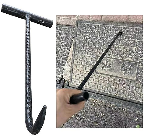 Gancio per pozzetto TStyle, gancio di scarico per fognature, strumento di sollevamento, 1,27 cm, manico singolo per grate di scarico da giardino, strada, tempesta (55 cm)