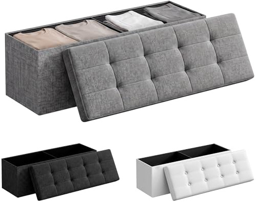 JUPPLIES Puff Almancenaje Acolchado de 130L - Baul Almacenaje de Tela para Dormitorio - Banco de Almacenaje con Capacidad de Carga 300 kg - Mueble Almacenaje Juguetes Infantil (Gris, 110x38x38cm)