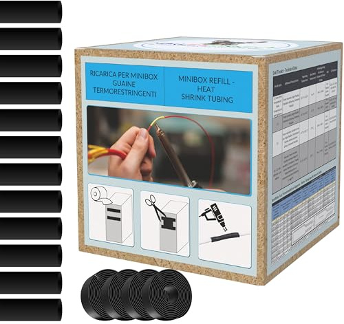 MarketConnect® Guaina Termorestringente Ø 9,5 mm, L 10mt x4 (40mt totali) • NERO • KIT RICARICA 4 PEZZI MINIBOX 2:1 STANDARD