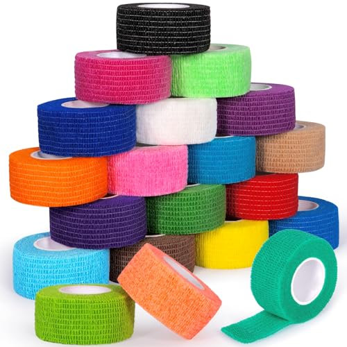JEDWKFA 20 Rollen Selbsthaftende Bandage, 4.5 M x 2.5CM Fingertape, Kinesiologie Tape, Elastische Bandage, Fixierbinde Selbsthaftend, für Handgelenke, Finger Schützen, Mehrfarbig