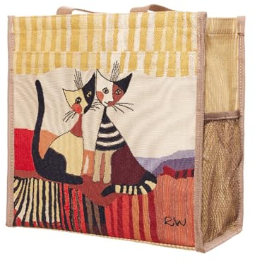 Signare Rosina Wachtmeister Einkaufstasche mit Katzen-Design, Gobelin, dekorative Tragetasche mit Reißverschlusstasche (Resina Cat Cappia, SHOP-RWC-COPPIA), Resina Cat Cappia, M