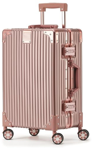 KOFA Zurich Handgepäck Koffer, 55cm Alu-Rahmen & Polycarbonat-Hartschale, Handgepäck Cabin Reisekoffer, Rollkoffer Spinner Carry-on mit 4 Rollen und doppelte TSA Schloss 35L (Rosegold)