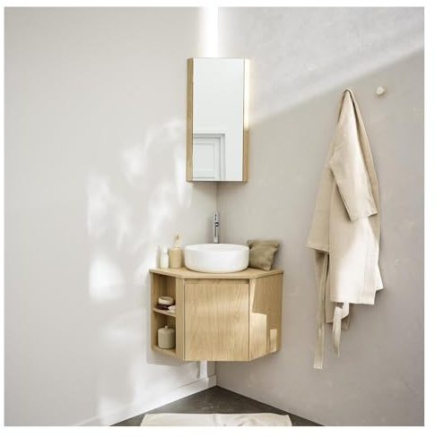 MOB-IN Sorrento - Juego de mueble bajo lavabo esquinero con lavabo + grifo + armario de esquina