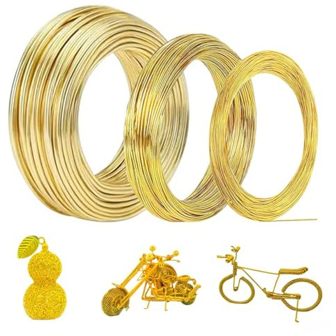 Fil en Aluminium: 3 Pezzi 1mm/2mm/3mm Filo Alluminio, Filo in Alluminio Dorato, Metallico Modellabile, Metallico Pieghevole, Modellabile per Gioielli, Artigianato