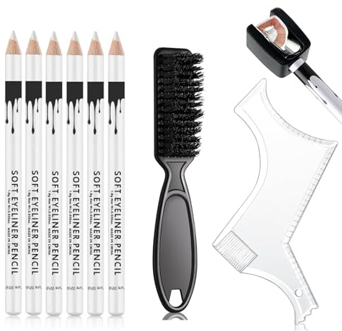 Penne da parrucchiere bianche per allineare la linea dei capelli e modellare la barba, 6 matite da parrucchiere, matita con temperino, pennello e stencil per uomo per disegnare e contorni