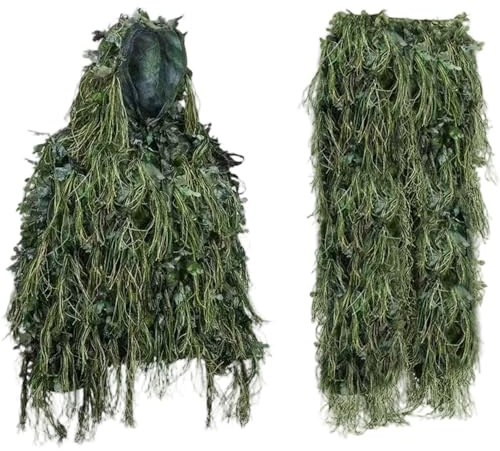 NASSMOSSE Costume Ghillie, Costume Ghillie à Feuilles 3D pour Hommes, Ensemble Veste et Pantalon de Camouflage léger et Respirant pour la Photographie de Chasse en Plein air