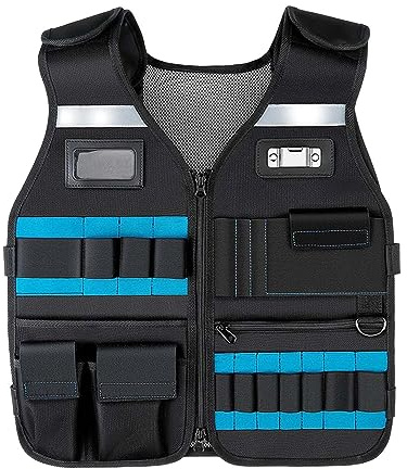 Aymzbd Chaleco de Herramientas con Compartimentos para Y Visibilidad, Azul