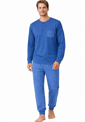 Intimitaly Vanuè - Pigiama Uomo Cotone Lungo 100%, Maglia Maniche Lunghe e Pantalone, Leggero e Traspirante, Primavera Estate (IT, Testo, M, Regular, Regular, Vs1238)
