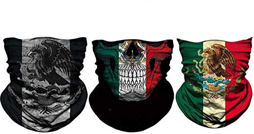 unbrand 3PCS Mexico Flag Magic Head Neck Gaiter Face Scarf Snood Neck Tube Outdoor Wrap Headwear UV Bandanas for Cycling Fishing Motorcycling Running Skateboarding