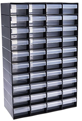 RS PRO Kunststoff Schubladeneinheit, Kleinteilemagazin Schwarz, 40 Einschübe, 420mm x 270mm x 130mm