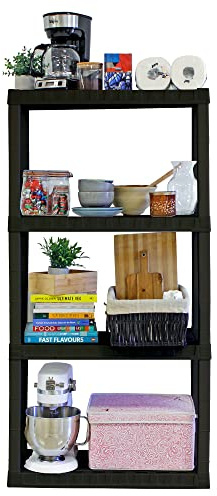 Oskar Garage Shelving Units 4 Tier Shelves Freestanding Multipurpose Organizer Heavy Duty Storage Racking Shelf 180kg Load Capacity 45kg Per Bay for Warehouse Workshop Office Black 35x76x144cm Plastic