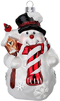 MAGIC Christbaumschmuck Weihnachtskugeln Figuren Glas mundgeblasen Weihnachtskugeln Weihnachtsschmuck Baumkugeln Baumschmuck,Fröhlicher Schneemann, Glas, 12.5 cm