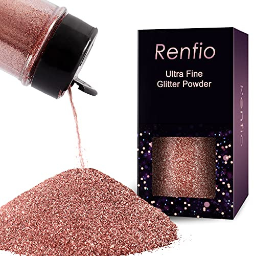 Renfio Polvere glitterata ultra fine in resina metallizzata, 60 g, fiocchi di PET per creazioni artigianali, paillettes da 0,2 mm, chip epossidici per decorazioni di bicchieri e slime, colore: oro