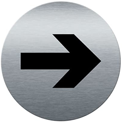 AUA SIGNALETIQUE - Plaque de porte Aluminium brossé imprimé AluSign Ø 85 mm - épaisseur. 3 mm - Double Face adhésif au dos (Flèche de direction)