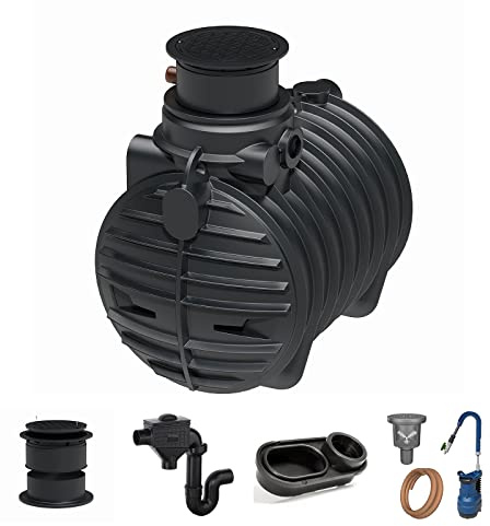 Zisterne Erdtank 3400 Liter Komfort II inkl. Ausgleichsdom, Deckel, Regenwasserfilter mit Siphon, beruhigtem Zulauf und Regenwasserpumpen-Set - Regenwasserbehälter bzw. Regenwassertank unterirdisch