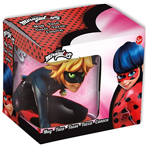 p:os 29370 - Miraculous Tasse für Kinder, Trinkgefäß aus Porzellan mit ca. 200 ml Fassungsvermögen, mikrowellen- und spülmaschinengeeignet, ideal für heiße und kalte Getränke