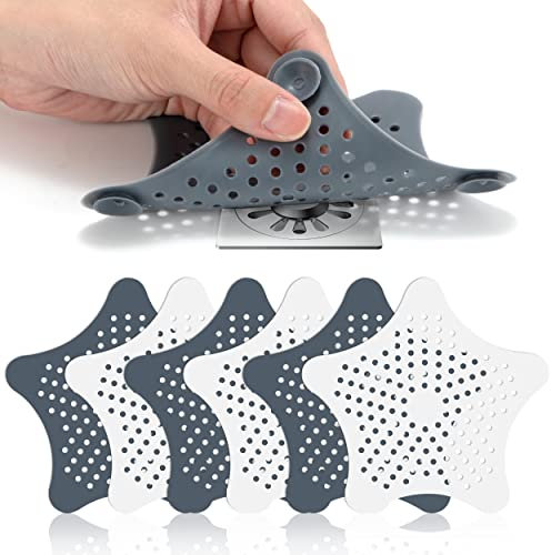 Abflusssieb Sink Strainer Waschbecken Sieb mit 5 Saugnäpfen für Küche Badewanne Dusche Waschbecken 6 Stück Weiß Grau