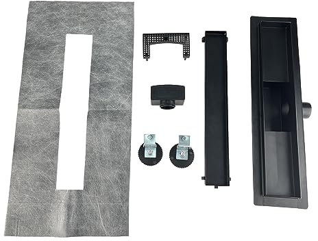 Edelstahl Duschrinne befliesbar 60cm und Siphon Komplettset Schwarz flach