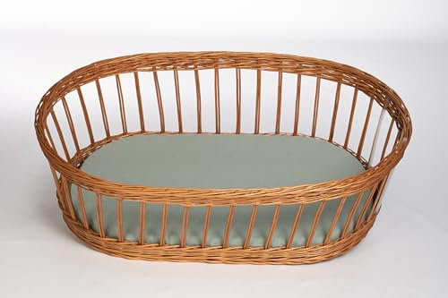 MIONIDO Spannbettlaken für Stubenwagen & Kinderwagen, Doppelpack 75 x 40 cm, Musselin weiß-grün, Kuschelig weich, Matratzen-Bezug 75x40 für ovale Matratze, 100% Baumwolle,100% in Deutschland gefertigt