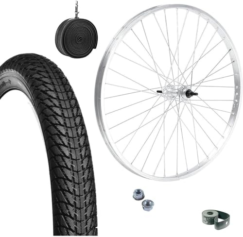 CERCHIO RUOTA COMPLETA ANTERIORE 20 X 1.75 + COPERTONE NERO + CAMERA D'ARIA VALVOLA ITALIA PER BICI CITY BIKE BICICLETTA GRAZIELLA + DADI + FLAP