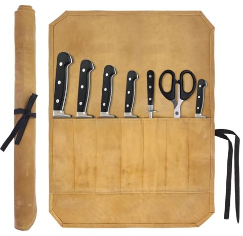 Minicoco kockar knivväska 7 fack vaxad kanvas kock knivväska bärbar knivfodral lämplig för kockar kockar grillning vandring camping (Khaki), Khaki, Klassisk