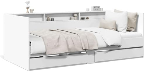 Gecheer Divano Letto con Cassetti Bianco 90x200 cm in Legno Multistrato, Struttura, Telaio, Giroletto, Singolo, Matrimoniale, Moderna, con Doghe, J3280846