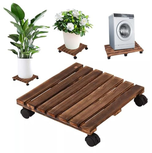 Agashi Carrello Portapiante con Ruote, Carrello Portafiori in Legno Giardino Vassoio Portapiante Dolly con Ruote, Carrello Portapiante per Interni/Esterni/30 * 60Cm