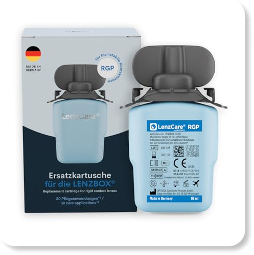 LenzCare 1 x HARD Kartusche – All-in-One Lösung für harte Kontaktlinsen, Nachfüllkartusche für LENZBOX® Kontaktlinsenbox, hygienisch & schonend, für 1 Monat, Made in Germany