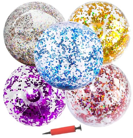 5 Pièces Ballon de Plage Gonflable Gonflable Piscine Glitter Ballon de Gonflable Portables Ballons De Piscine Jeux de Plage pour Les Vacances, Les Fêtes (40cm)