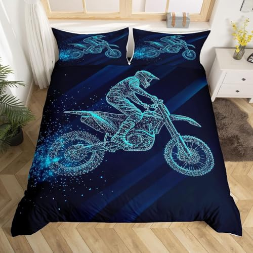 Homewish Motocross king size påslakanset 3 delar, modernt Dirt Bike bäddset för pojkar ungdomar män, motorcykel extremsport tema sängkläder och linne, motorcykel sängset för pojkar sovrumsdekor