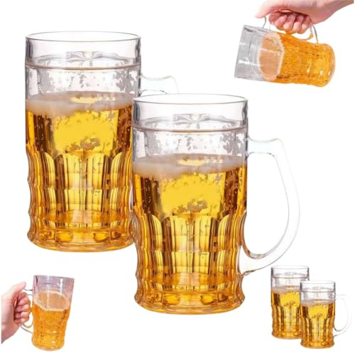 2 boccali di birra finta, a doppio strato, divertenti bicchieri da birra, in plastica realistica, con manici, per bar, bevande, scherzi, feste e decorazioni