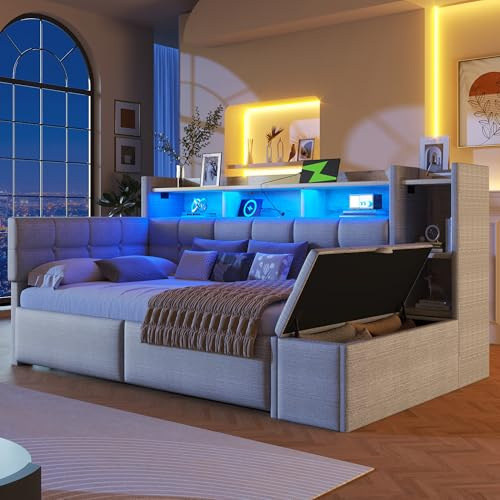 NovaFurnish Letto divano, divano letto, 90×190cm, con due cassetti, porte USB e di tipo C, vano portaoggetti, panca contenitore ai piedi, striscia luminosa a LED, senza materasso, velluto (grigio)