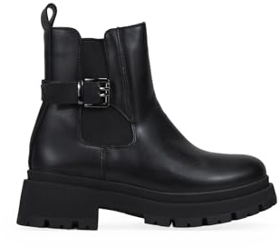BOSANOVA Botines de Plataforma para Mujer con elástico Lateral, Tira con Hebilla Decorativa y Suela de Volumen Dentada. Cierre con Cremallera Interior. Calzado para Mujer Negro 38