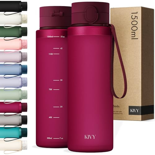 KIVY Trinkflasche 1,5 Liter - Kohlensäure geeignet & Auslaufsicher - Für Sport, Schule & Büro - Sport Trinkflasche Gym - Wasserflasche 1,5 Liter Sprudel geeignet - Spülmaschinenfest