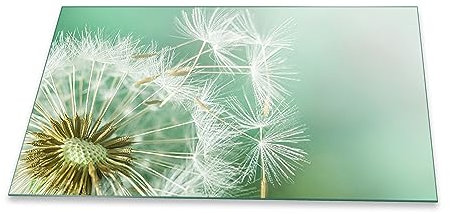 Herdabdeckplatte Abdeckung Ceranfeld Abdeckplatte Schneidebrett 1-Teilig 90x52 Pusteblume Weiss Spritzschutz Glasplatte Ceranfeldabdeckung Schutz Herdschutz Sicherheitsglas Glasschneidebrett