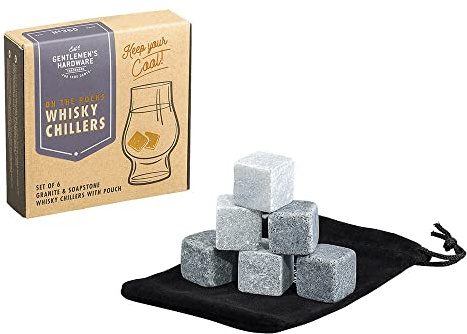 Gentlemen's Hardware Whisky Stones | 6-Pack | Granite & Soapstone Chillers | Includes Velvet Storage Pouch