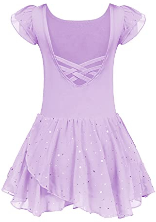 Arshiner Robes de Ballet Vêtements de Ballet pour Filles Robe de Ballerine pour Enfants Jupe de Ballet Violet Costume de Ballet en Coton Corps de Danse avec Jupe Tutu 2-3 Ans