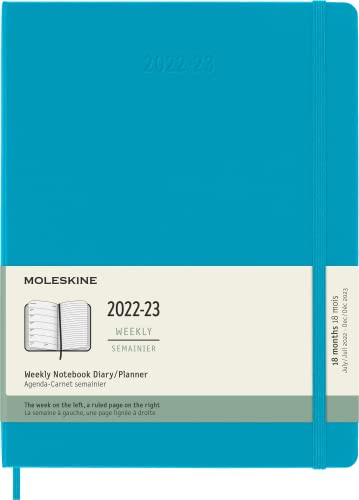 Moleskine - Weekly Planner 18 Months 2022-2023, Weekly Planner With Hard Cover And Elastic Closure, Size XL, 19 x 25 cm, Blue