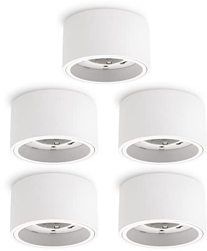 SSC-LUXon CELI-X 5er Set flache Decken Aufbaustrahler in weiß rund - Aufbauspot Deckenspot 1 flammig mit Fassung für 1x GX53