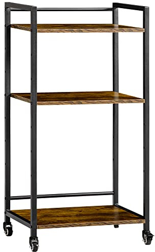 HOMCOM Carro de Almacenamiento con 3 Estantes Ajustables Soporte de Impresora con Ruedas para Oficina Cocina Dormitorio 50x35x100,5 cm Marrón Rústico
